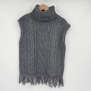 NWT Olivia Sky Grey Cable Knit Turtle Neck Sweater Vest Women's M